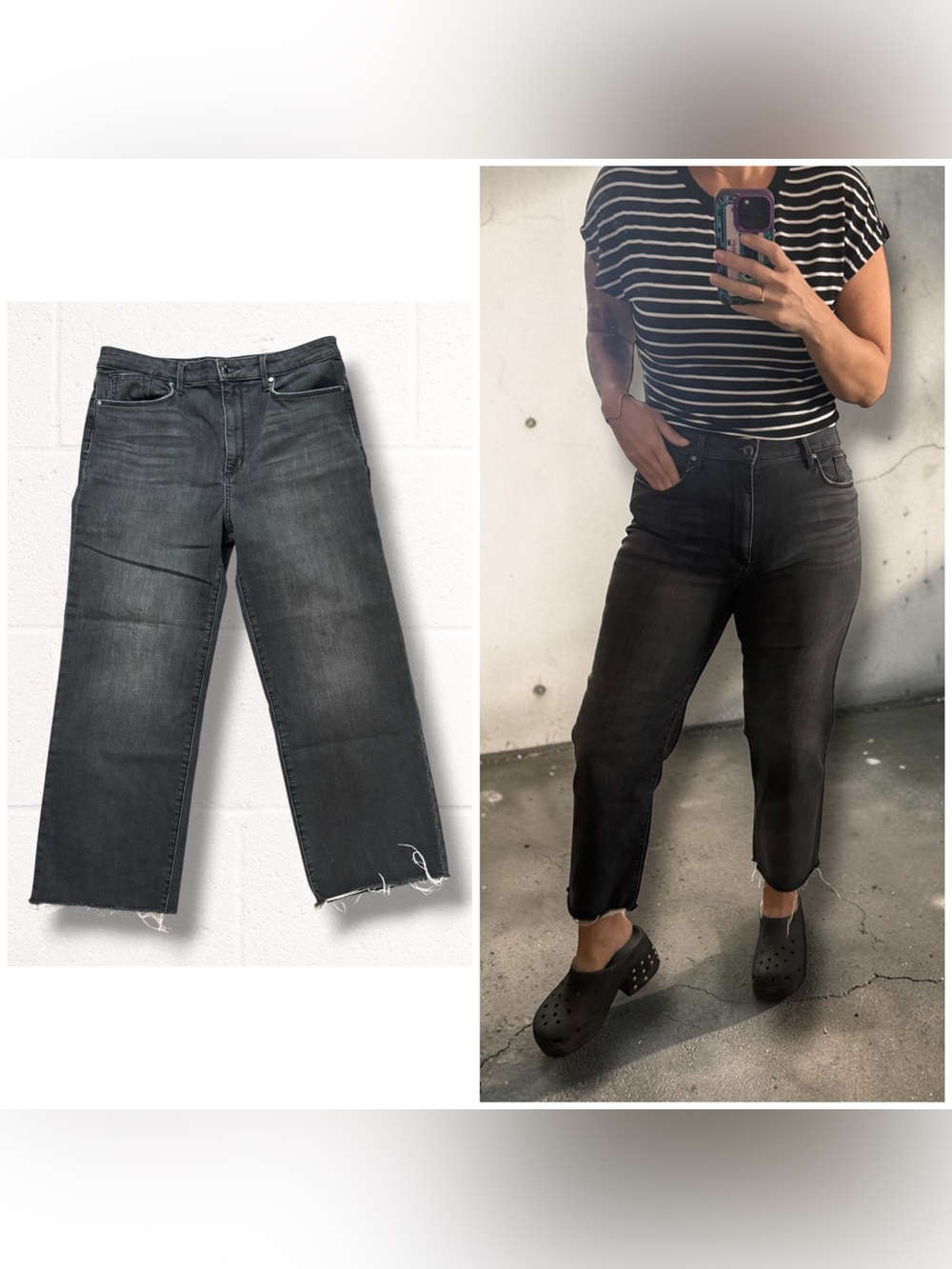Joe’s Jeans Black High-Rise Straight Raw Inseam Crop Jeans, 31
